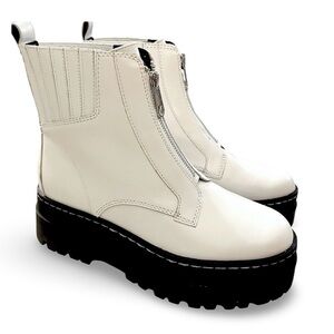 Marc Fisher Prisco Ivory Platform Lug Ankle Combat Moto Boot Size 8.5